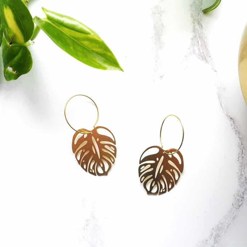 Monstera-hoop-earrings